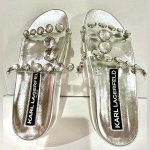 Karl Lagerfeld Metallic Silver Sandals
